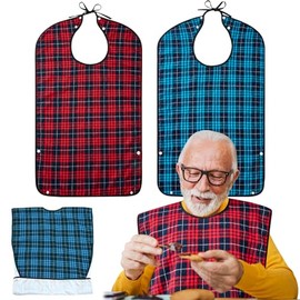 2 piezas baberos para adultos para hombres, lavables, reutilizables, impermeables, baberos grandes para adultos, protector de ropa con recogemigas, ba