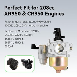 XIKOBY 208cc Carburetor Kit Compatible with Brigs and Straton CR950 XR950 OHV Horizontal Engine, 950 Carb 130G32 6HP 6.5HP Replacement for Troy Bilt Craftsman Pressure Washer Tiller Parts