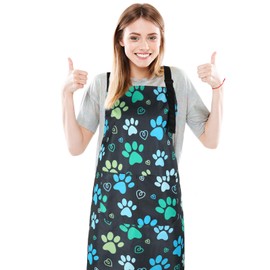 XLSXEXCL Dog Grooming Waterproof Apron with 2 Pockets, Cute Puppy Dog Pets Apron, Grooming Apron for Dog Groomers, Adjustable Painting Gardening Grooming Cooking Apron Gift for Men Women (Dog Paw)