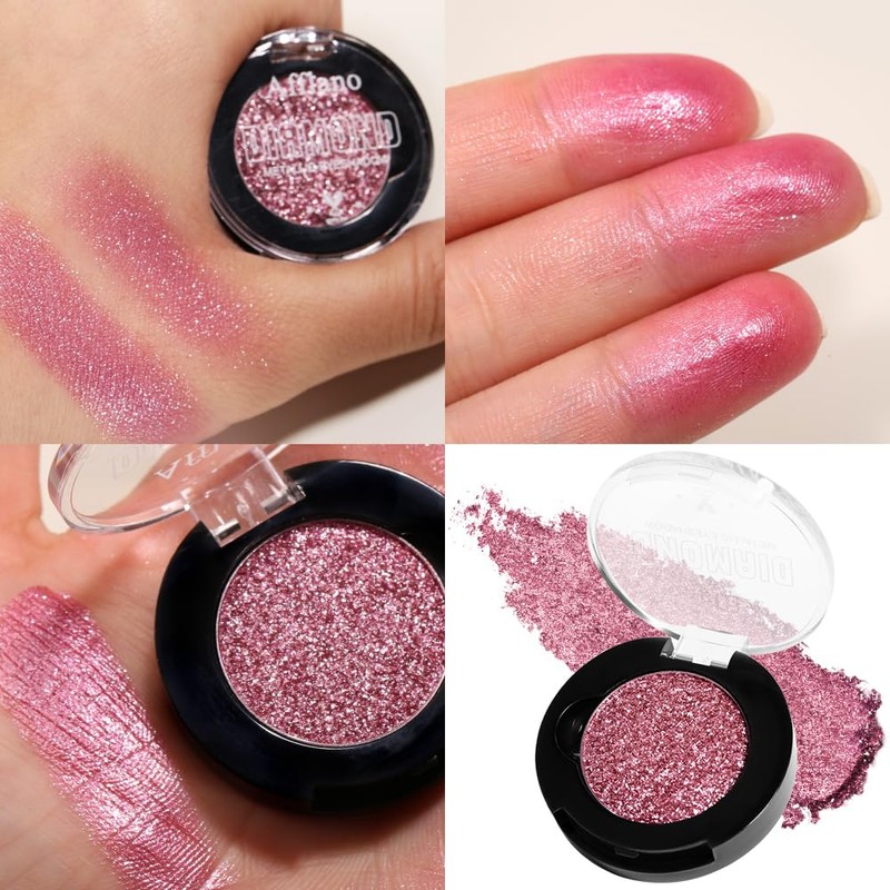 DE'LANCI Pink Glitter Eyeshadow, Pink Shimmer Eyeshadow Highly Pigmented Make-up,High