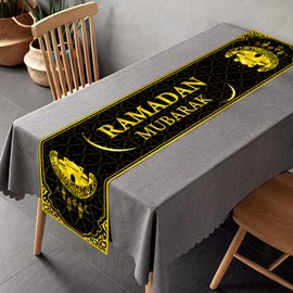 Ramadan Mubarak Table Runner Ramadan Table Decorations, Ramadan Tablecloth Happy Ramadan Mubarak Islamic Table Cover Decorations, 13.8*70.87 inches