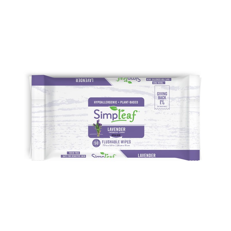 Simpleaf Lavender Essential Oil Flushable Wipes 50 Count (50 Count