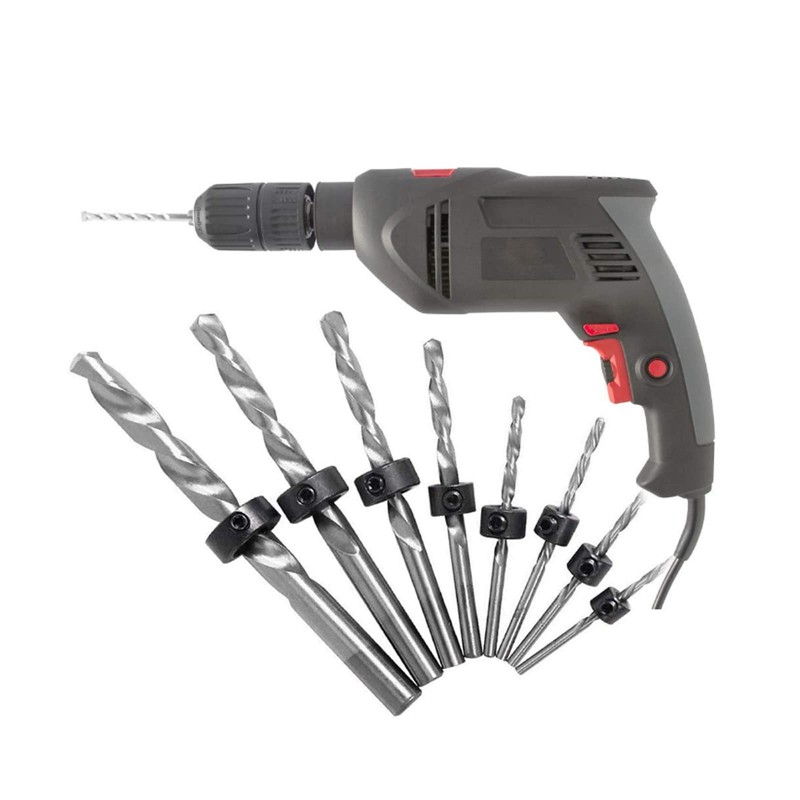8-Piece Drill Depth Stop Collar Set, Positioner HSS Locator with