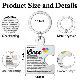Boss Day Gifts for Women Men, Thank You Appreciation Gift for Best Bosses Leader Manager, A Trult Great Boss Is Hard to Find Puzzle Piece Metal Keychains