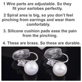 Miyabi Grace Women's Elegant Silver Tone White Freshwater Pearl Spiral Clip On Earrings Comfortable Non Pierced Earrings Coil Pierced Look, Brass, No Gemstone