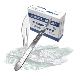 100 Pcs Box Surgical Sterile Blades #24 Made of High Carbon Steel With Stainless Steel Scalpel Handle Knife #4 Graduated Use for Biology Lab Anatomy, Cutting, Med Student, Sculpting, Repairing