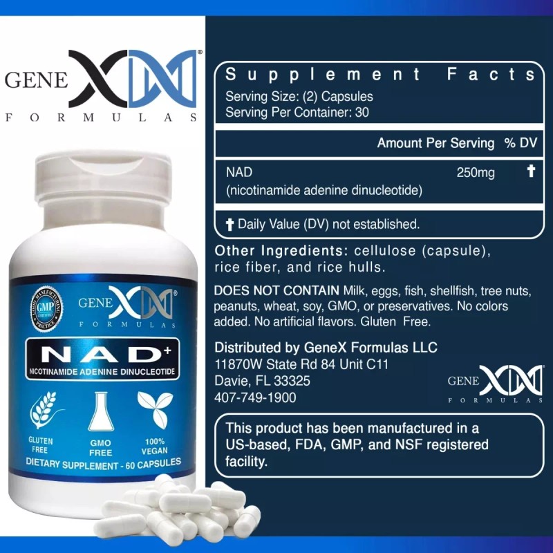 Genex Formulas Nad+ 250mg Antienvejecimiento Gmp 60 Capsulas