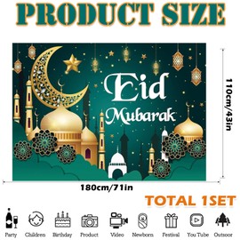 SSuirk Eid Mubarak Banner,180 * 110cm Mubarak Decorations Banner,Eid Mubarak Banner Bunting for House Yard Sign Outdoor Indoor Decorations,Muslim Ramadan Party Supplies Decorations