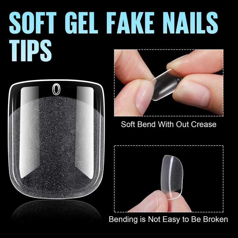 TOMICCA Square Shaped Extra Short Nail Tips - 360PCS Half
