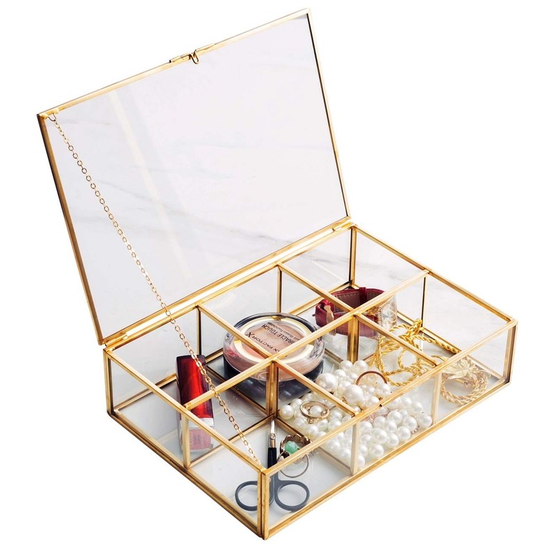 Levilan Golden Vintage Glass Box Clear Glass & Brass Metal