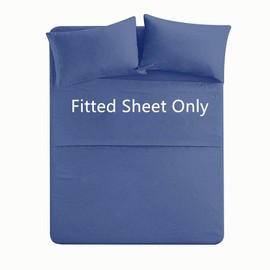 Queen Size Premium Cotton Fitted Sheet Only - 300 Thread Count Pure Natural Cotton Fabric - 15" Deep Pocket,Breathable,Ultra Soft & Silky (Queen,Navy Blue)
