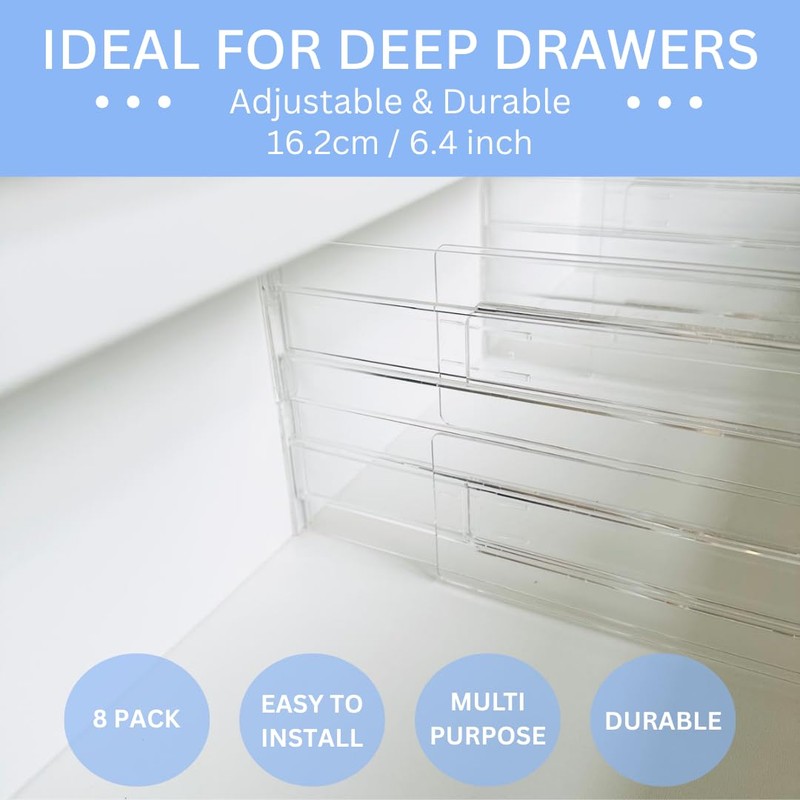 Lyfelights 8 Pack Drawer Dividers – Stackable, Adjustable & Expandable