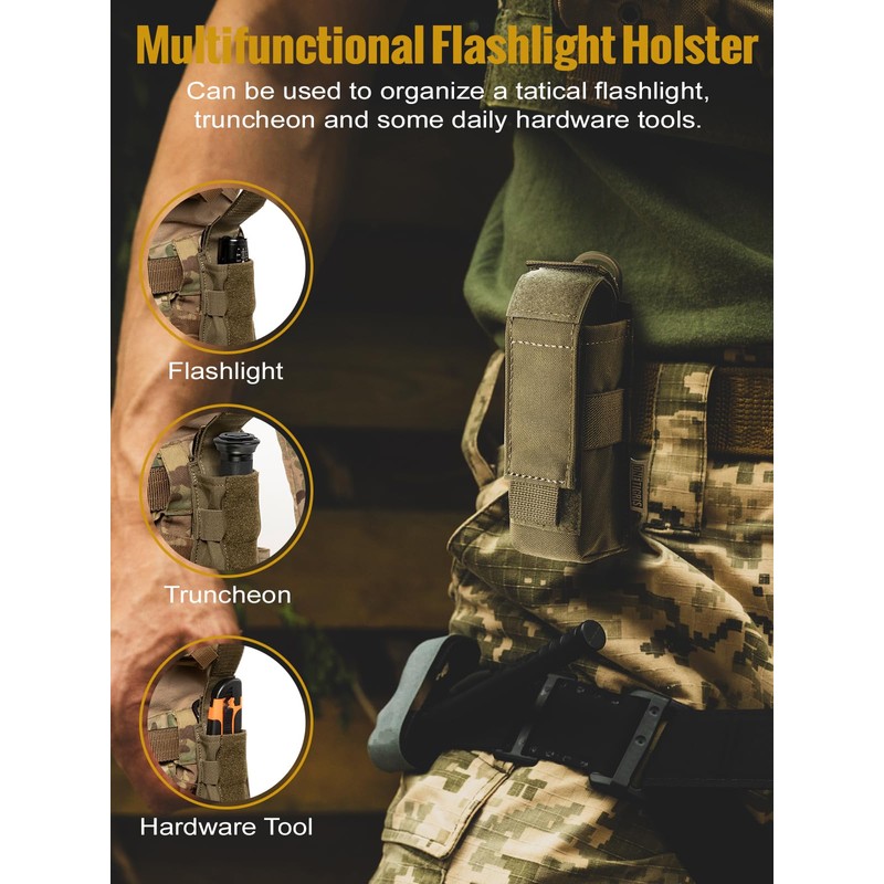 OneTigris Tactical Flashlight Holster for Duty Belt, MOLLE Flashlight Pouch