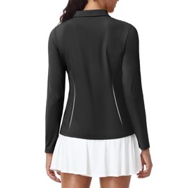 MIER Long Sleeve Polo Shirts for Women Quick Dry Collared Golf Tops for Athletic Tennis Work, Inherent UPF 50+, Dark Grey, XL