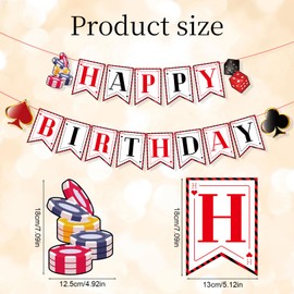 Happy Birthday Casino Themed Banner, Paper Birthday Decoration for Casino Nights Banner for Birthday Party with Casino Token Decorations for Casino Nights for Birthday Party