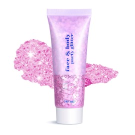 Body Face Glitter Makeup for Kids Women, Sparkly Chunky Hair Glitter, Mermaid Birthday Decorations Rave Outfits for Women (Pink Body Glitter)