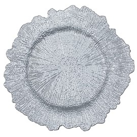 CVL 10 Pcs, Reef Acrylic Plastic Charger Plate - Silver for Dinner Parties, Weddings, Anniversaries, Birthday Parties, Housewarming
