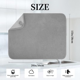 VESHE 2 Pack Microfiber Dish Drying Mat for Kitchen Counter,Ultra Absorbent Dish Drainer Mat ,Dish Drying Pad , Dish Rack Mat 20×15 Inch (Gray)