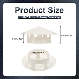 PATIKIL 6" Chimney Cap, Roof Vent Cap Cowl Rain Cover PVC Round Chimney Cover Cap Mushroom Shaped Air Vent Cap for Fireplace Exhaust Exterior Stove Pipe, White