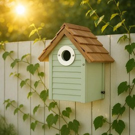 Bird Houses for Outside Clearance with Stainless Steal Guard, Shingle Roof Cedar Bird House Outdoor, Bluebird Finch Swallow Wren Chickadee, UV Painted Longtime Lasting, Easy Cleaning(Sage Green)