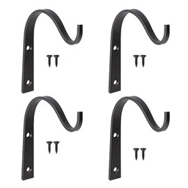 Lasenersm 4-Piece Metal Wall Hook Plant Hanger Bracket, Black Iron, Rust Resistant, 4.3" x 3", 3KG Load Capacity, Indoor/Outdoor, Coat Hook, Artwork Hanger