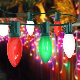 CHYSUPER C9 Christmas Lights, 25 FT Red White Green Outdoor String Lights, Vintage Multicolor LED Christmas String Lights for Xmas Tree Patio Roofline Holiday Party Wedding Decoration