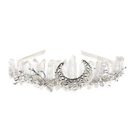 Raw Crystal Quartz Crown Headband - HAIMEIKANG Handmade Tiara Natural Stone Headband for Woman Wedding and Parties (white)