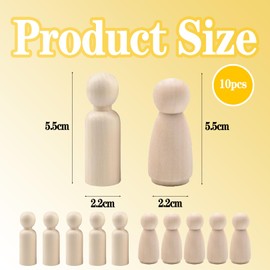 HJDJBD Pack of 10 Wooden Figures for Painting, Wooden Toy Figures Dolls Painting, Wooden Boy Figures, Wooden Cones, Wooden Ornaments, for Painting, DIY, Crafts, Decoration, Christmas, Birthday
