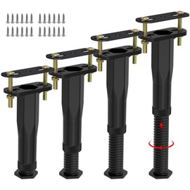 4 PCS Adjustable Height Bed Frame Support Legs (7.7"-13.3") Heavy Duty Bed Riser with Wider Base, Support Feet Base for Bed Center Slat/Furniture, Wooden Beam Support Replacement Leg, Bed Support Rod