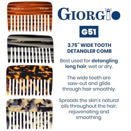 Giorgio G51 Graphite Small Travel Purse Detangling Combs, Wide Teeth Pocket Comb for Thick Curly Wavy Hair. Detangler Comb For Wet and Dry Hair. Handmade, Saw-Cut Hand Polished