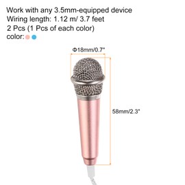 sourcing map 2Pcs Mini Microphone Portable Vocal Microphone for Voice Recording and Singing with Earphone,Rose Gold & Blue