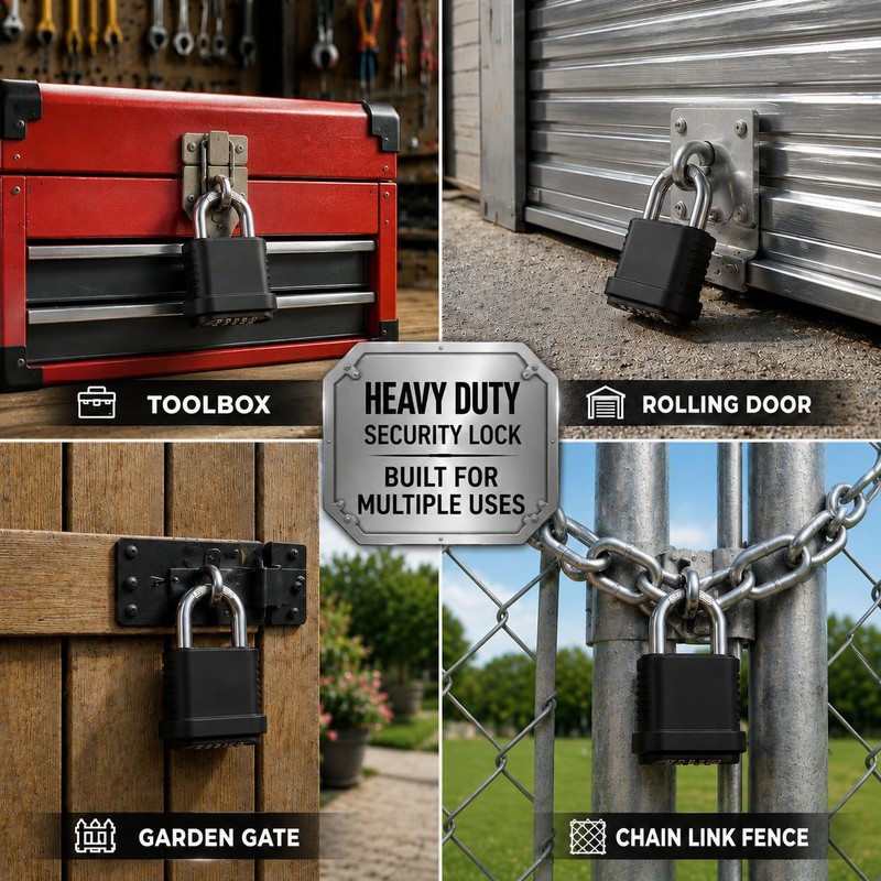 4 Digit Combination Lock, Heavy Duty Resettable Padlock with Short