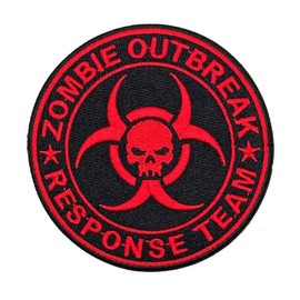 3.5" Zombie Outbreak Iron On Patch | Embroidered Hunting Evil Tactical Biohazard Large Military Morale Applique Appliques Iron On/Sew On Patches for Clothing, Backpacks, Jackets, Clothes (RED+Black)