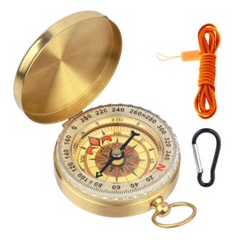 LHOEST Brass Kids Compass, Compass Hiking Navigation with Keyring and Lanyard, Pocket Compass Gifts for Son