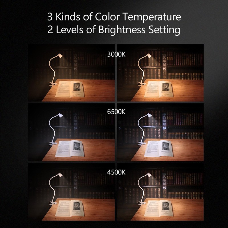 CeSunlight Clamp Desk Lamp, Clip on Reading Light, 3000-6500K Adjustable