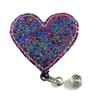 Cute Glitter Heart Badge Reel, Valentine's Day Felt Retractable ID
