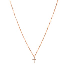 Cross Necklace Women's Fine Filigree Necklace Stainless Steel Chain with Small Cross Pendant 45-50 cm Variable Length in Silver, Gold and Rose Gold, Stainless Steel, Rose-Gold