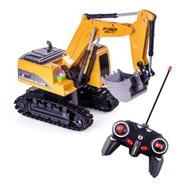 Highttoy Escavatore Radiocomandato per Bambini,Escavatore Ruspa Trattore Camion Giocattolo Bambino 3 4 5 6 7 8 Anni Regalo, Ruspa Telecomandato 6 Canali Scala 1:24 con LED e Suono