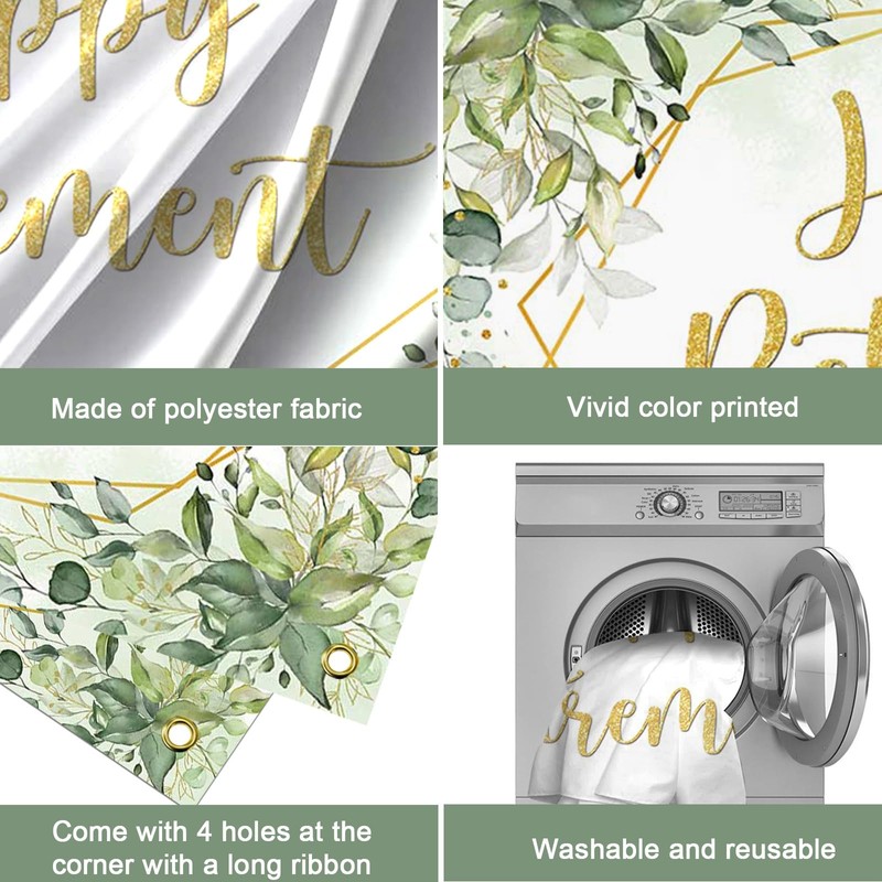Mocsicka Happy Retirement Backdrop Eucalyptus Leaves Retirement Party Decorations Sage