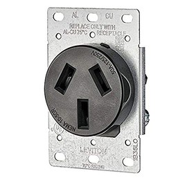 Leviton 50 Amp, 125/250V, NEMA 10-50R, 3P, 3W, Flush Mounting Receptacle, Straight Blade, Industrial Grade, Non-Grounding, Side Wired, Steel Strap, 5206-S10, Black
