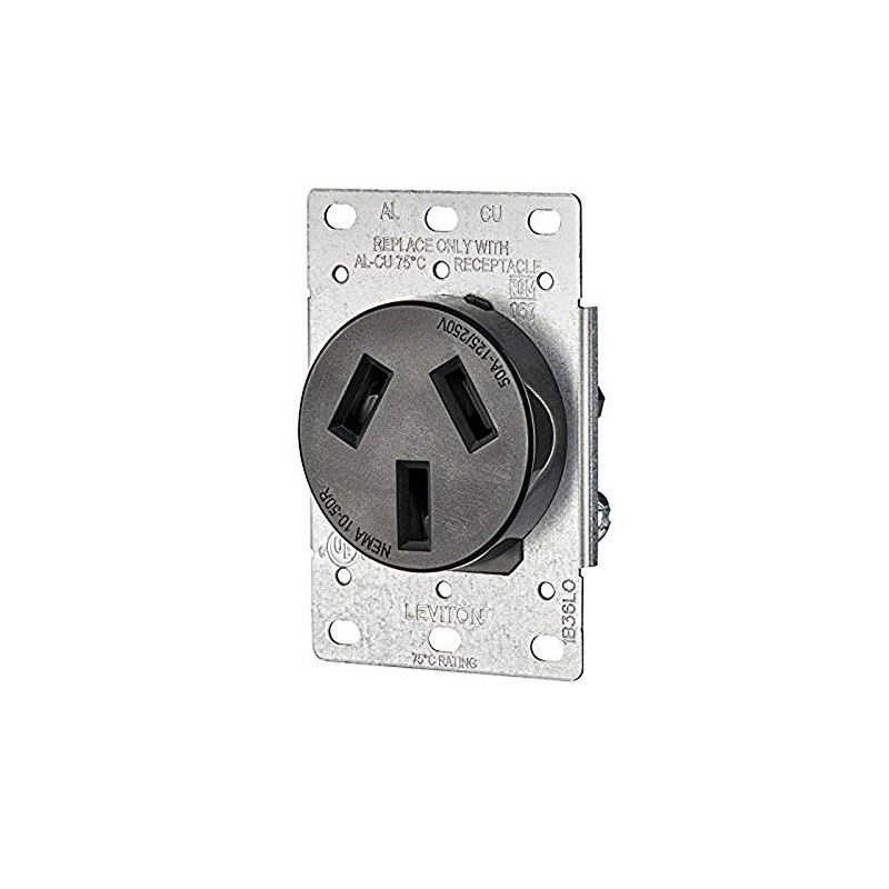 Leviton 50 Amp, 125/250V, NEMA 10-50R, 3P, 3W, Flush Mounting