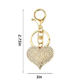 Bling Rhinestone Heart Key Chain Charm Gold Silver Sparkly Heart Shaped Bag Charms for Handbag Purse Crystal Keychains for Womens Car Keys with Clasp Clip Cute Backpack Charm Accessories