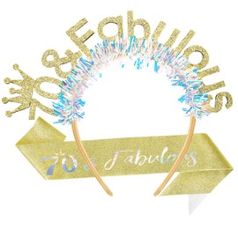 AOPRIE 70 & Fabulous Birthday Sash for Women Birthday Tiara & Crowns Headbands for Girls Happy Birthday Accessories Favor Supllies Gold, 2 Pack
