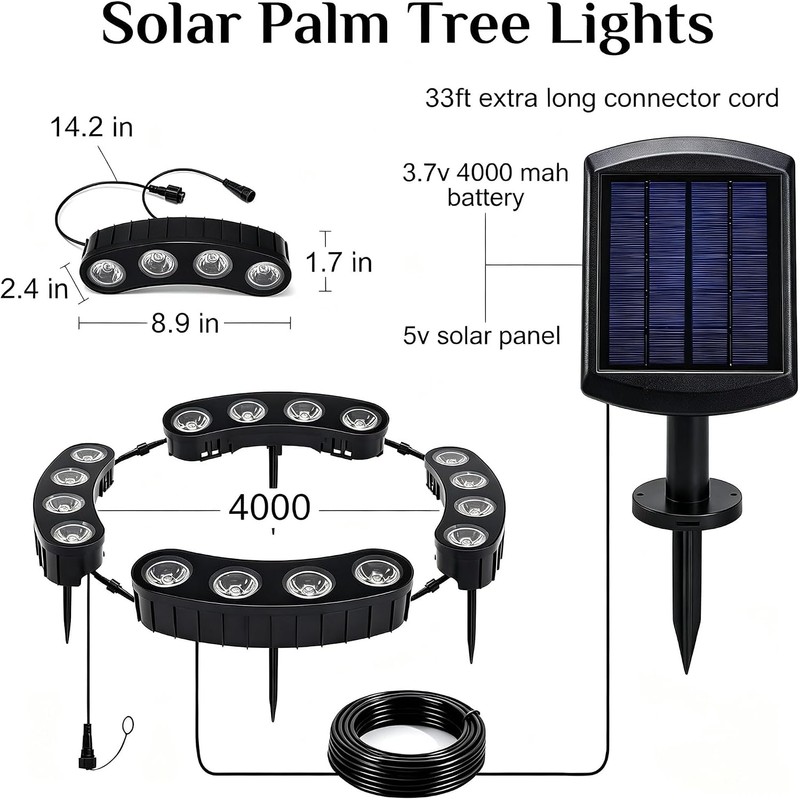 Sublume Solar Tree Lights Outdoor, Palm Tree Ring Uplights with