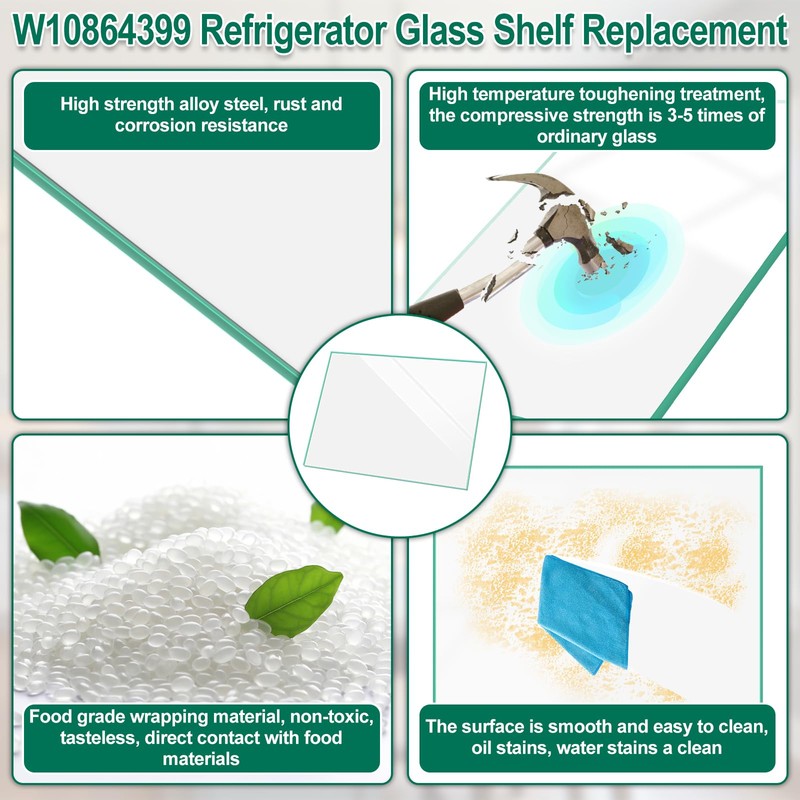 Upgraded W10864399 Refrigerator Glass Shelf Replacement Compatible with Whirlpool, Kenmore