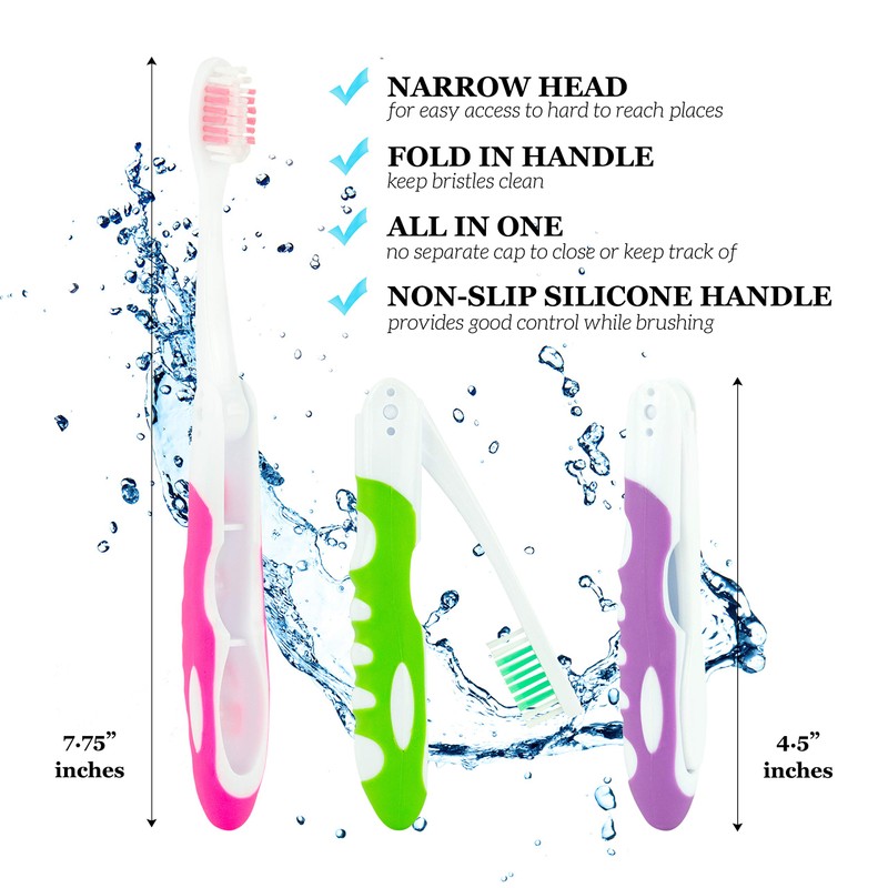 Lingito Travel Folding Toothbrush, Camping Toothbrush Bulk, Medium Bristle (6