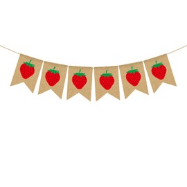Rainlemon Pancarta de arpillera de Yute con diseño de Fresa para bebé y niña, decoración para Fiestas de cumpleaños