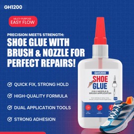 GH1200 20g Shoe Glue Heavy Duty with Brush Applicator & Nozzle, Shoe Glue Sole Repair, Fixes Sneakers, High Heels, Crocs & More, can Bear Extreme Conditions