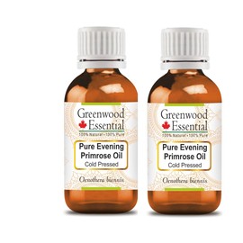 Greenwood Essential Pure Evening Primel Oil (Oenothera Biennis) Natural Therapeutic Quality Cold Pressed (Pack of Two) 100 ml x 2 (6.76 oz)
