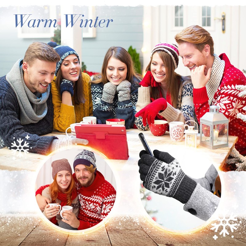 Veni Masee Winter Touchscreen Gloves, Snow Flower Print, Keep Warm,